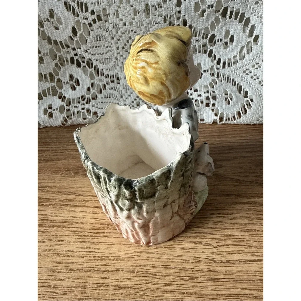 Vintage Enesco‎ Hand Painted Planter Featuring A Boy And A Puppy